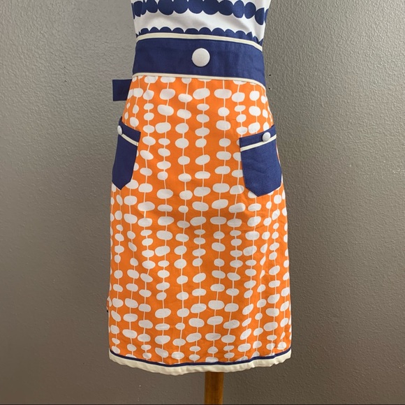 MuKitchen 100% cotton apron orange blue white - Picture 3 of 10